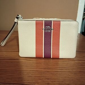 Coach Cream Wristlet with Red and Purple Stripes